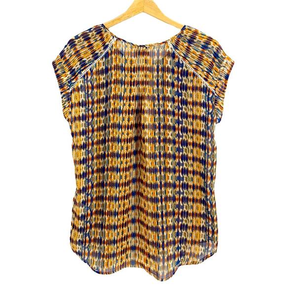 Hannah Multicolor His Lion Tassel Tie Front Crochet Detail Blouse, Size Medium - Picture 3 of 11